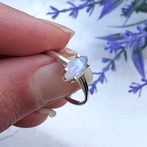 Marquise Rainbow Moonstone Sterling Silver Ring